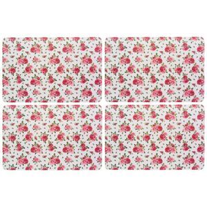 Pink Roses White Reversible Easy Clean Placemat 4pc Set